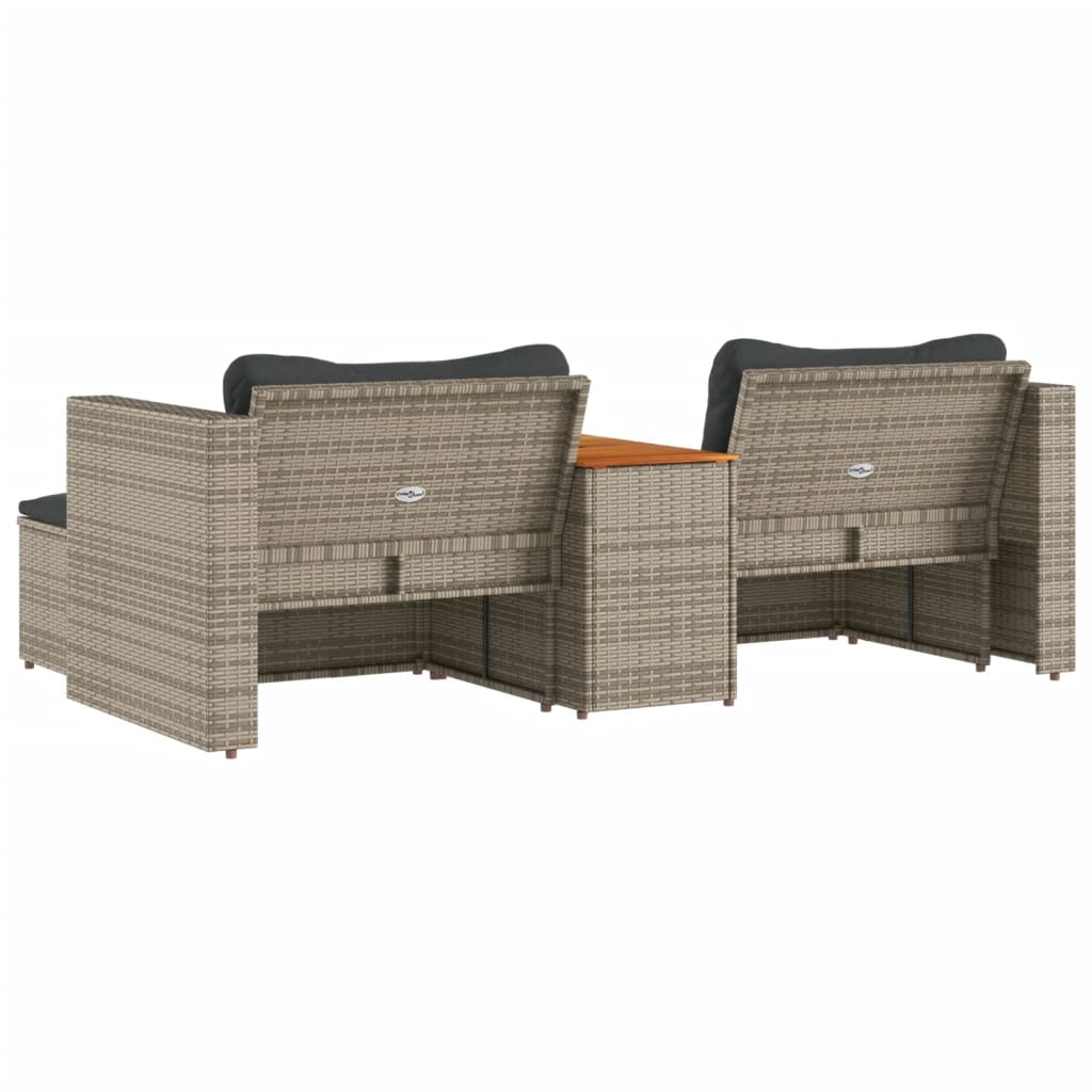 5-delige Loungeset met kussens poly rattan acacia