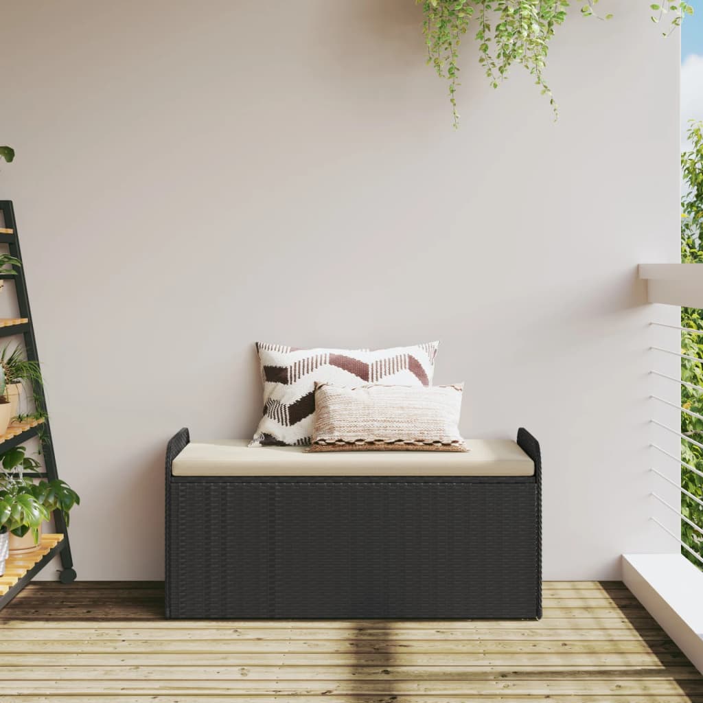 Opbergbankje met kussen 115x51x52 cm poly rattan