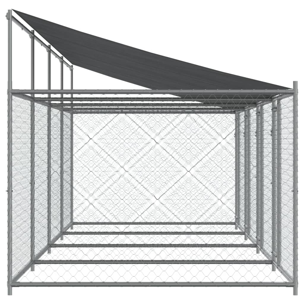 Hondenhok met dak en deuren 4x2x2 m gegalvaniseerd staal grijs