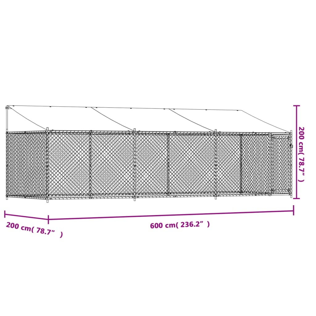 Hondenhok met dak en deuren 4x2x2 m gegalvaniseerd staal grijs