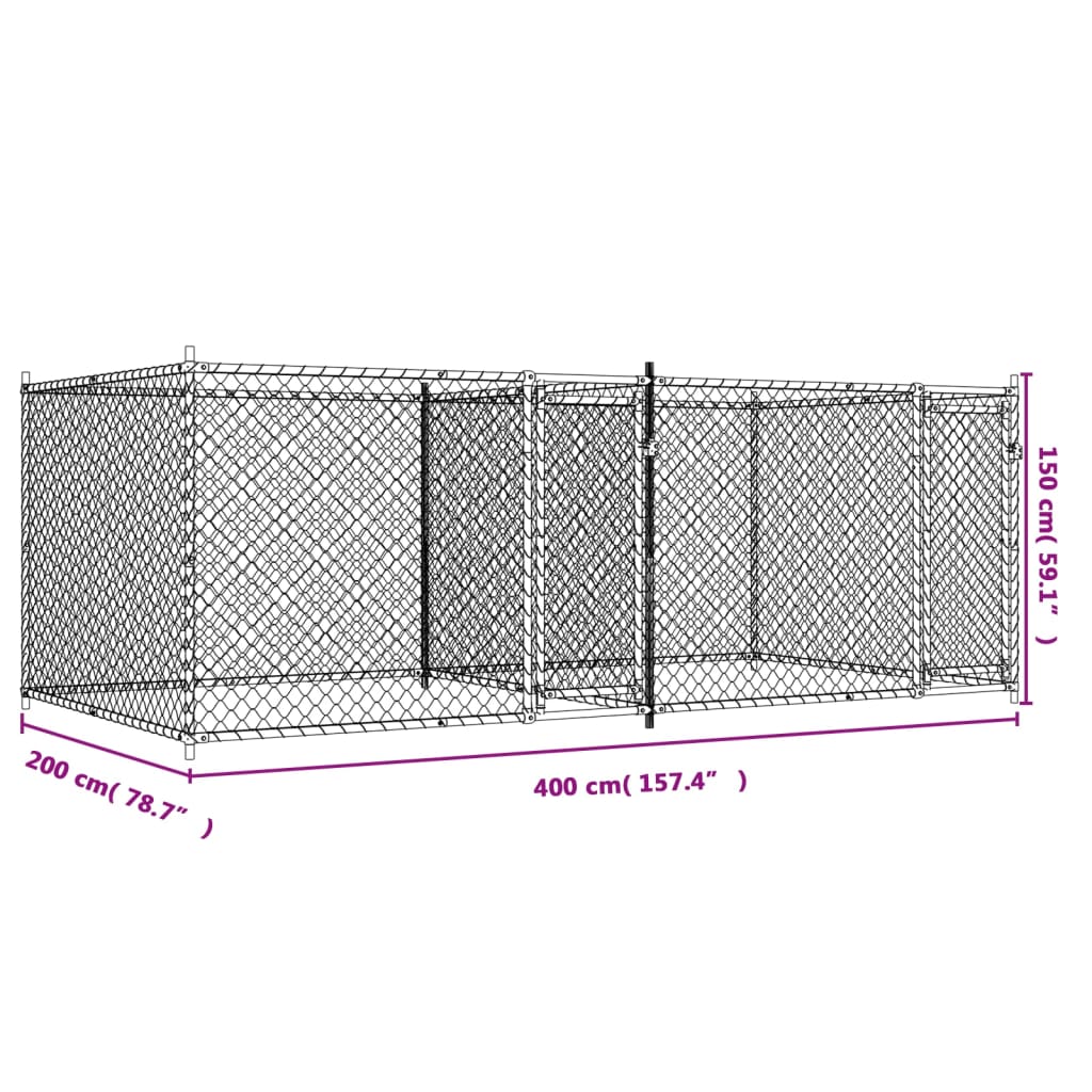 Hondenhok met deur 6x2x1,5 m gegalvaniseerd staal grijs