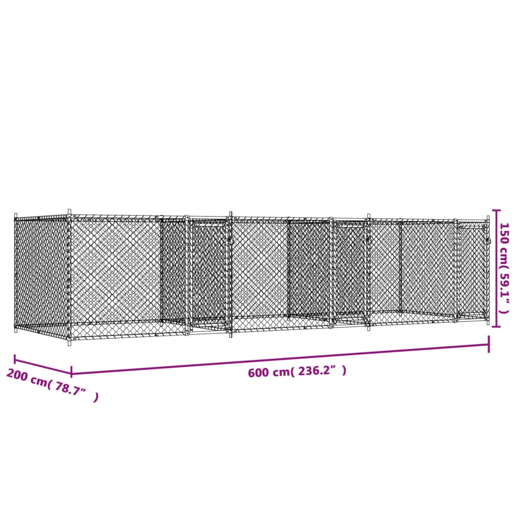 Hondenhok met deur 6x2x1,5 m gegalvaniseerd staal grijs