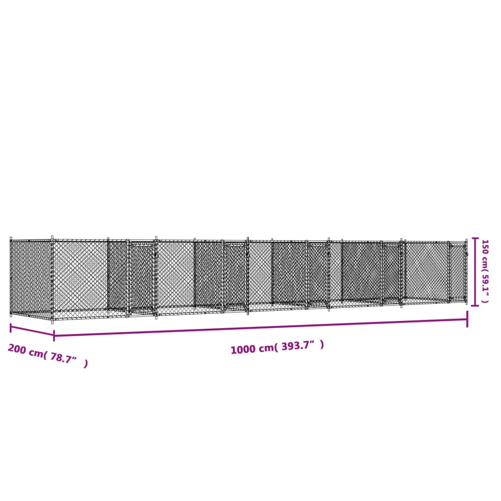 Hondenhok met deur 6x2x1,5 m gegalvaniseerd staal grijs