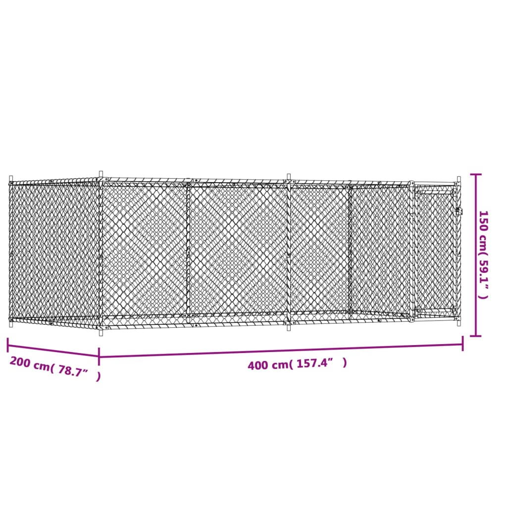 Hondenhok met deur 6x2x1,5 m gegalvaniseerd staal grijs