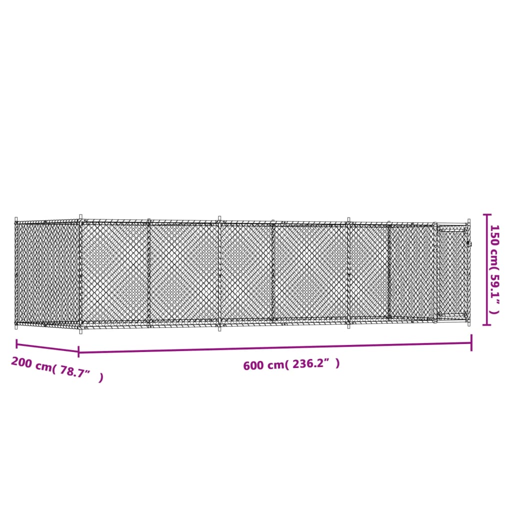 Hondenhok met deur 6x2x1,5 m gegalvaniseerd staal grijs