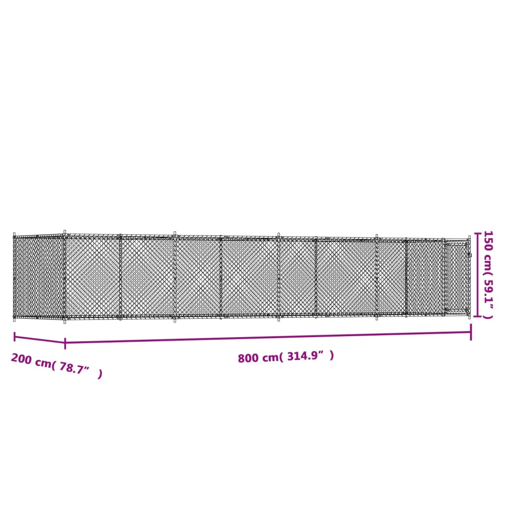 Hondenhok met deur 6x2x1,5 m gegalvaniseerd staal grijs