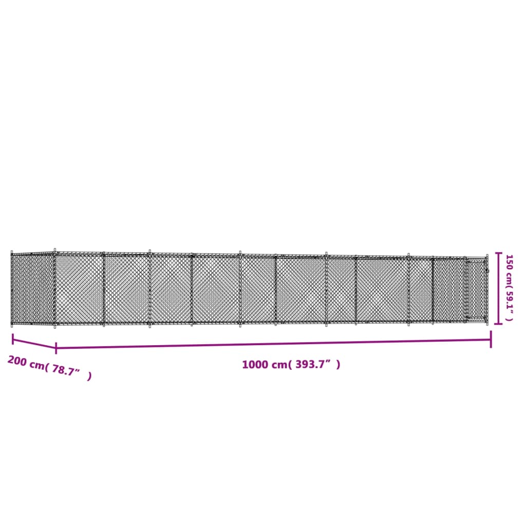 Hondenhok met deur 6x2x1,5 m gegalvaniseerd staal grijs