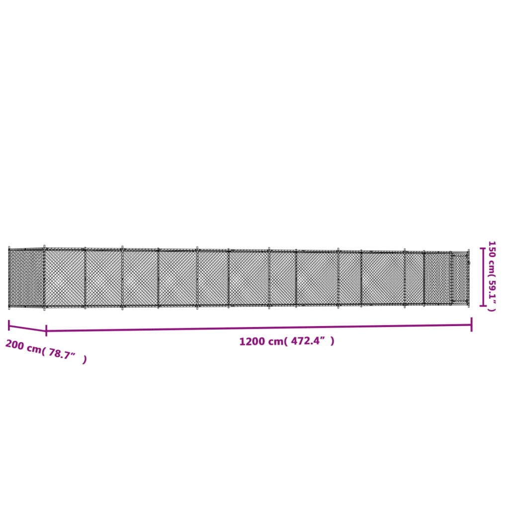 Hondenhok met deur 6x2x1,5 m gegalvaniseerd staal grijs