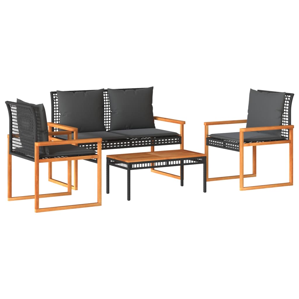 4-delige Loungeset met kussens poly rattan