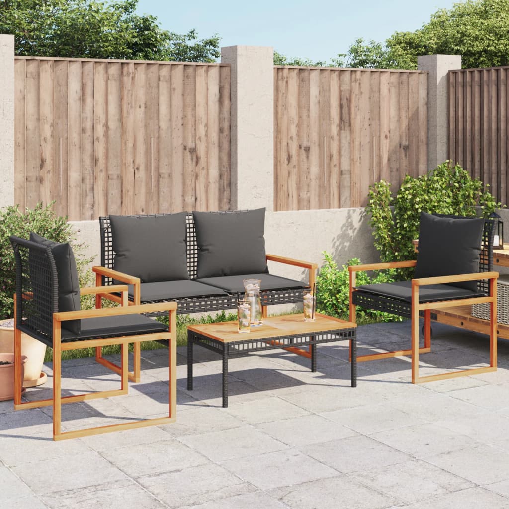 4-delige Loungeset met kussens poly rattan