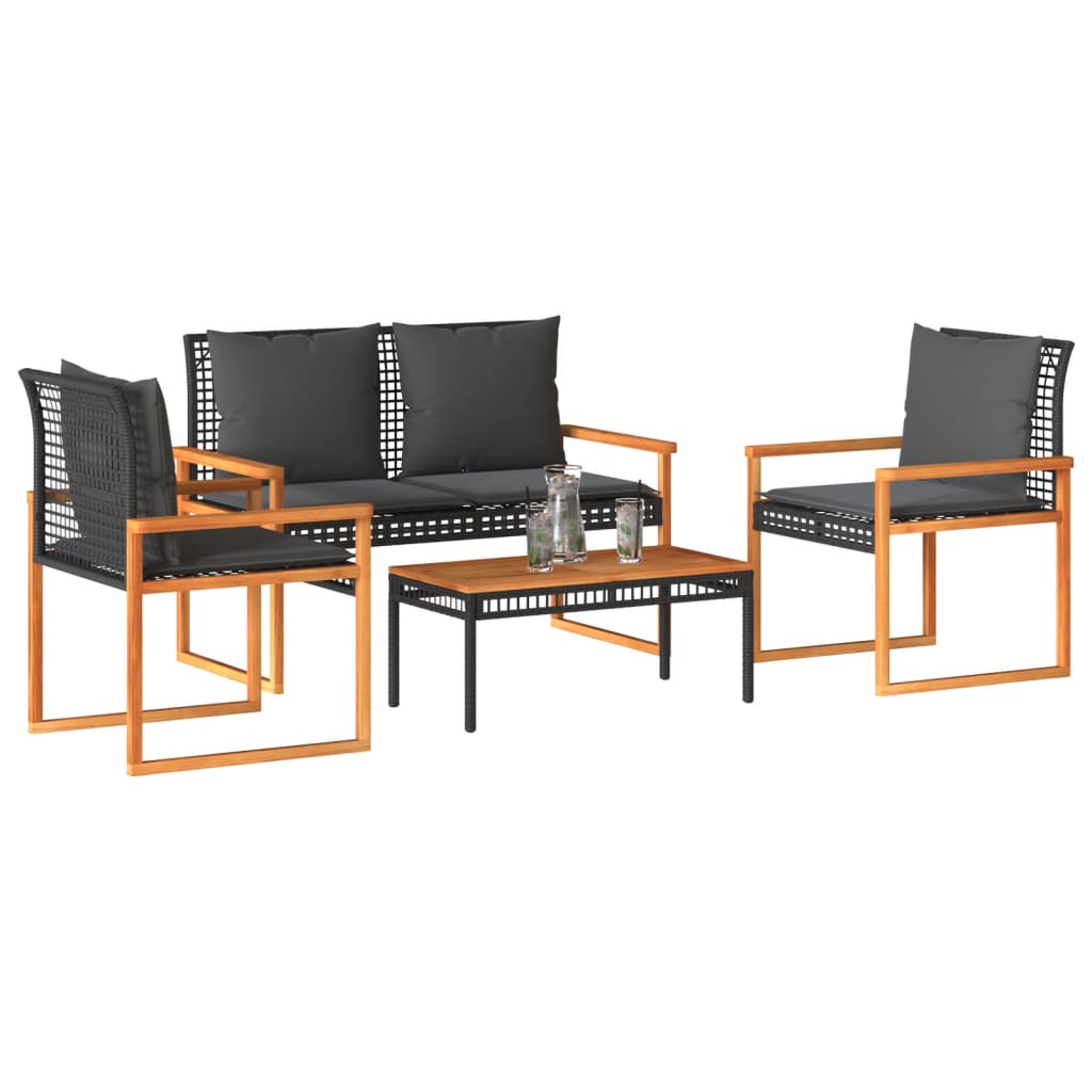 4-delige Loungeset met kussens poly rattan