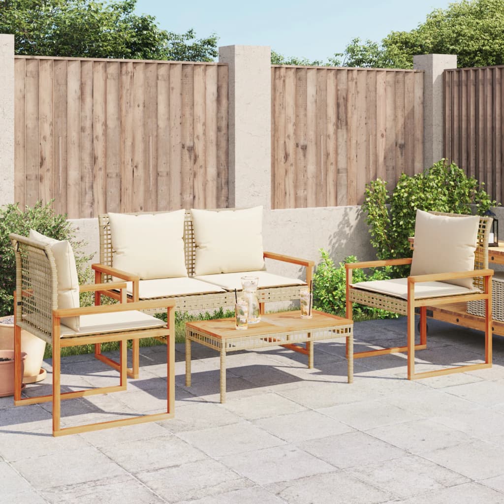 4-delige Loungeset met kussens poly rattan