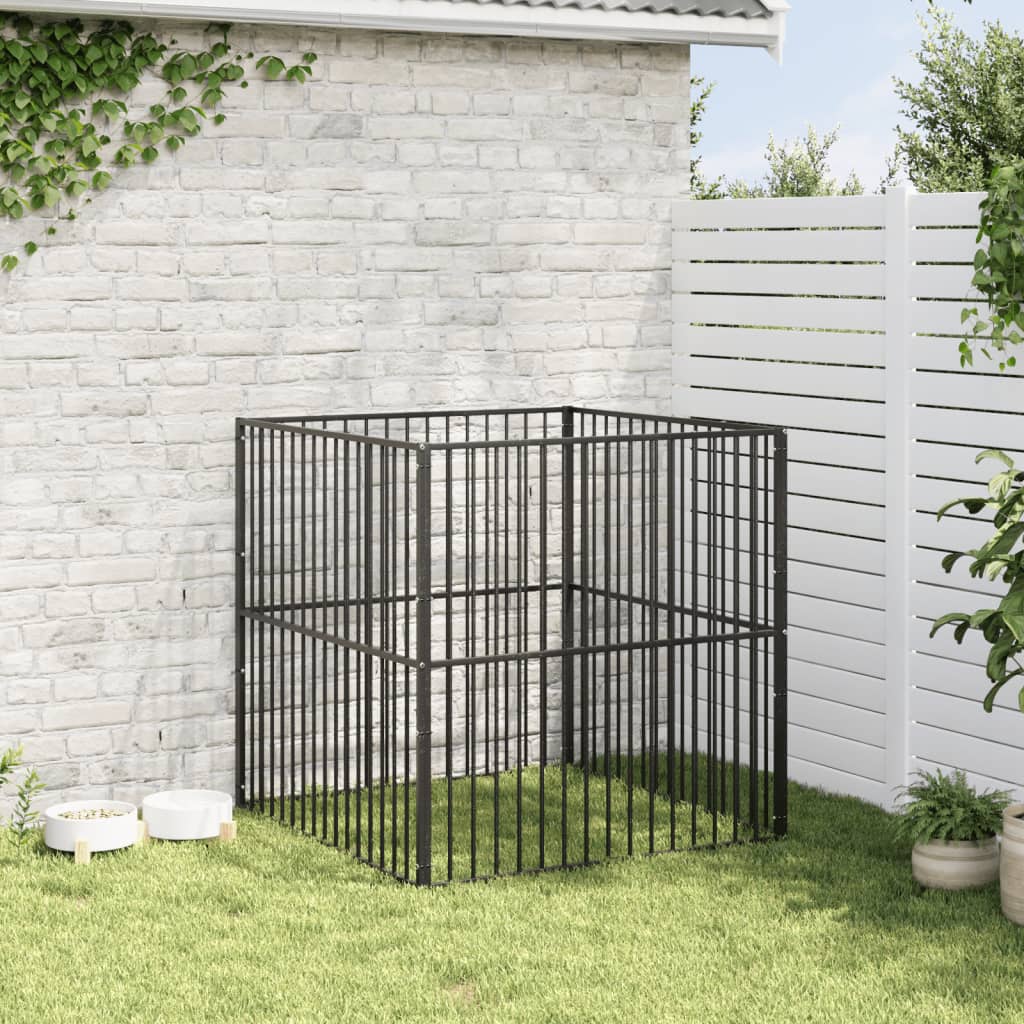 Hondenkennel 4 panelen gepoedercoat staal zwart