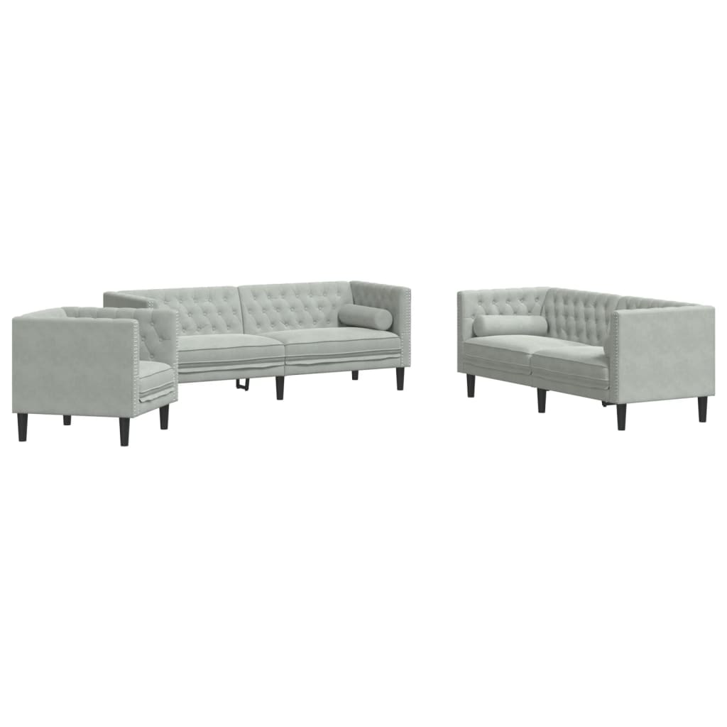 2-delige Loungeset Chesterfield met bolsters fluweel lichtgrijs