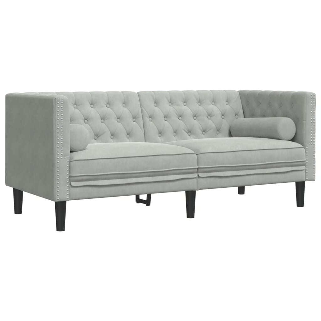 2-delige Loungeset Chesterfield met bolsters fluweel lichtgrijs