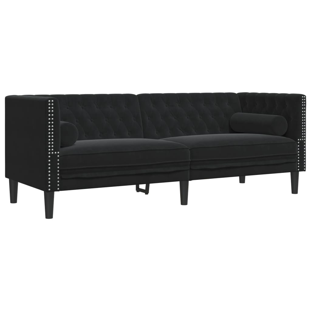 2-delige Loungeset Chesterfield met bolsters fluweel lichtgrijs