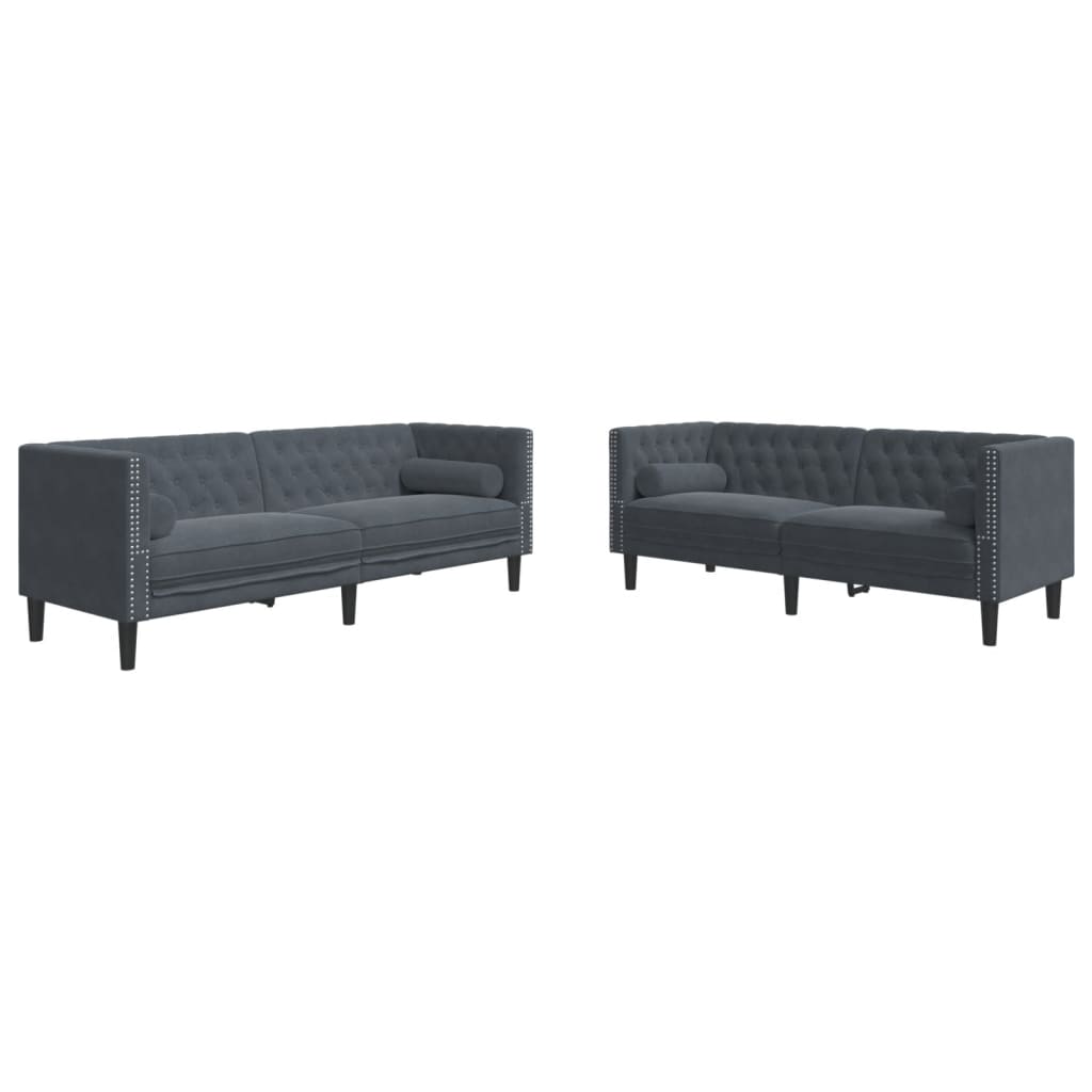 2-delige Loungeset Chesterfield met bolsters fluweel lichtgrijs