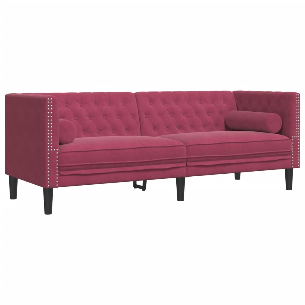 2-delige Loungeset Chesterfield met bolsters fluweel lichtgrijs