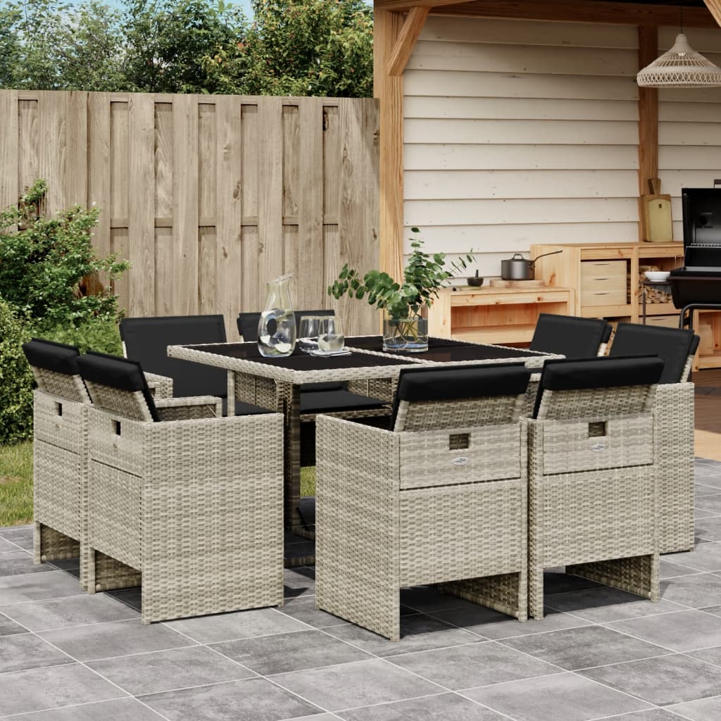 17-delige Tuinset met kussens poly rattan gemengd beige