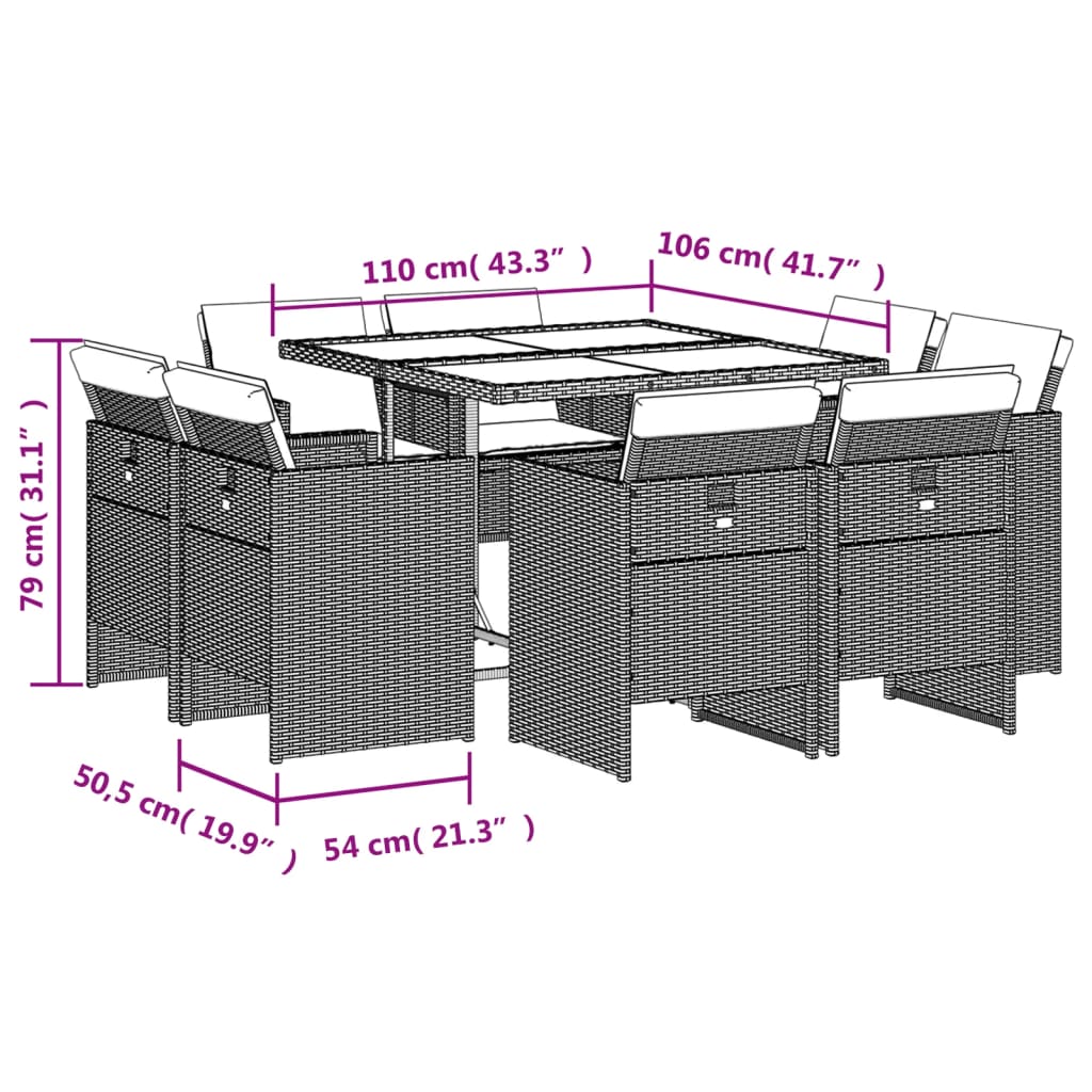 17-delige Tuinset met kussens poly rattan gemengd beige