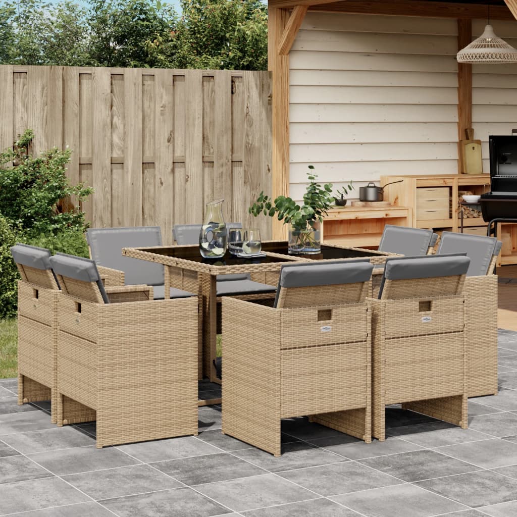 17-delige Tuinset met kussens poly rattan gemengd beige