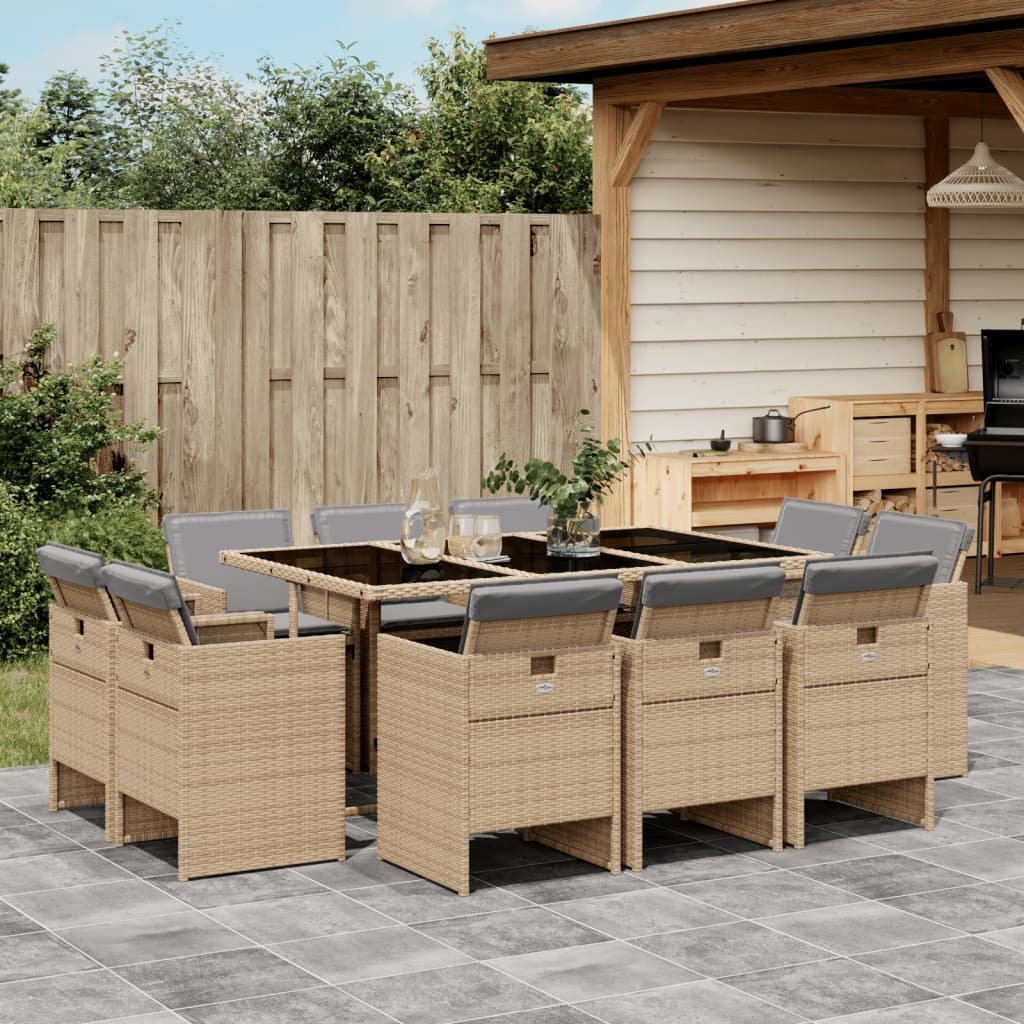 17-delige Tuinset met kussens poly rattan gemengd beige