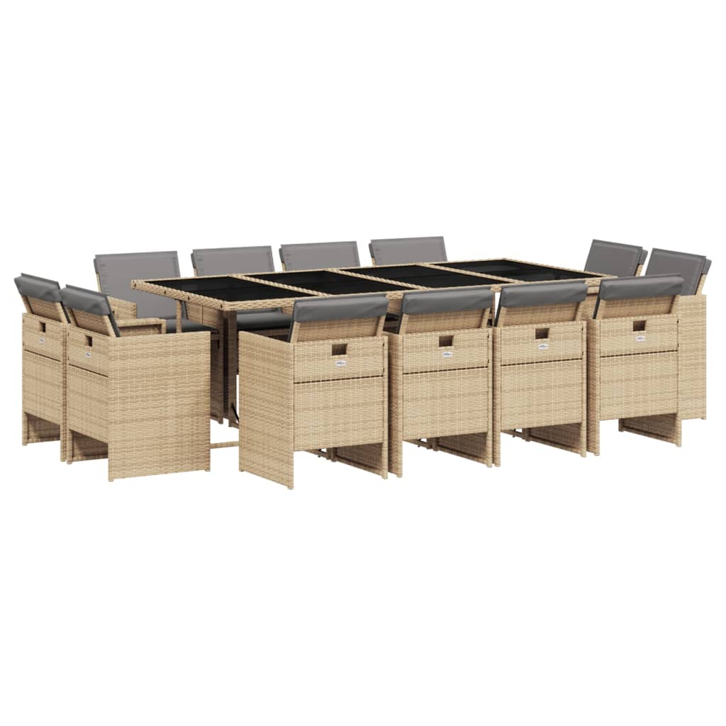 17-delige Tuinset met kussens poly rattan gemengd beige