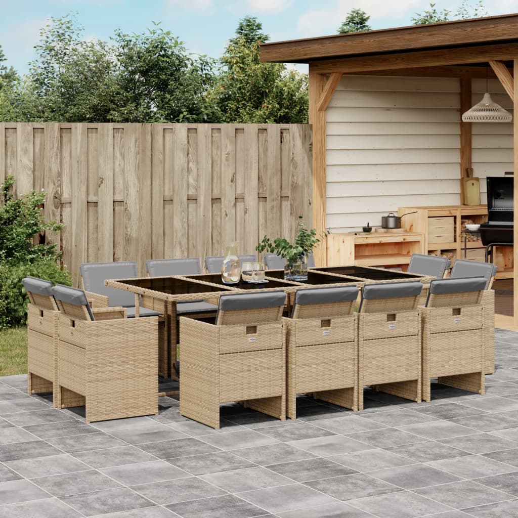 17-delige Tuinset met kussens poly rattan gemengd beige