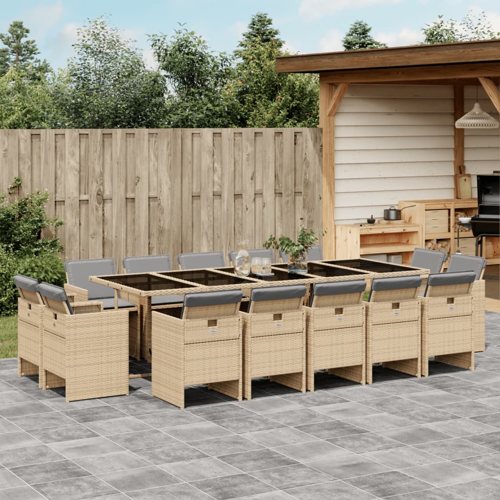 17-delige Tuinset met kussens poly rattan gemengd beige