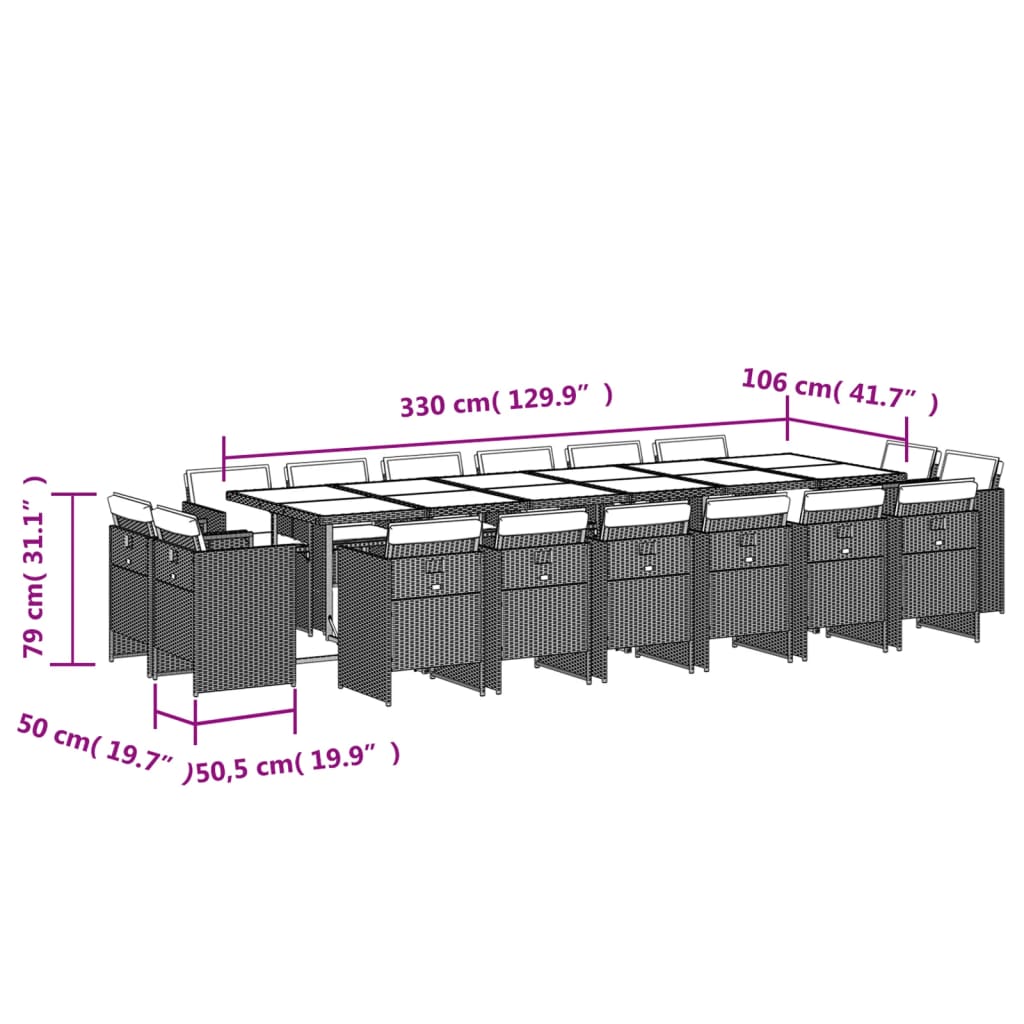 9-delige Tuinset met kussens poly rattan lichtgrijs