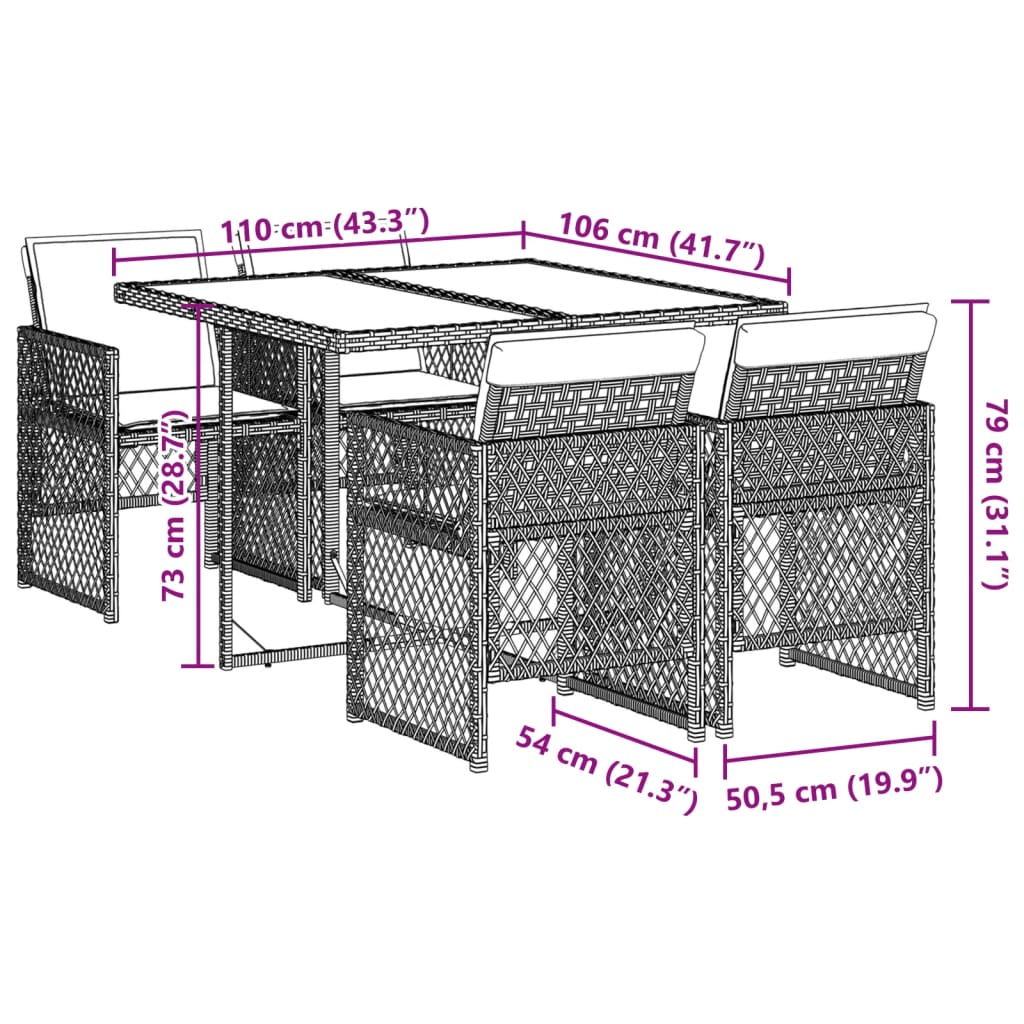 9-delige Tuinset met kussens poly rattan lichtgrijs