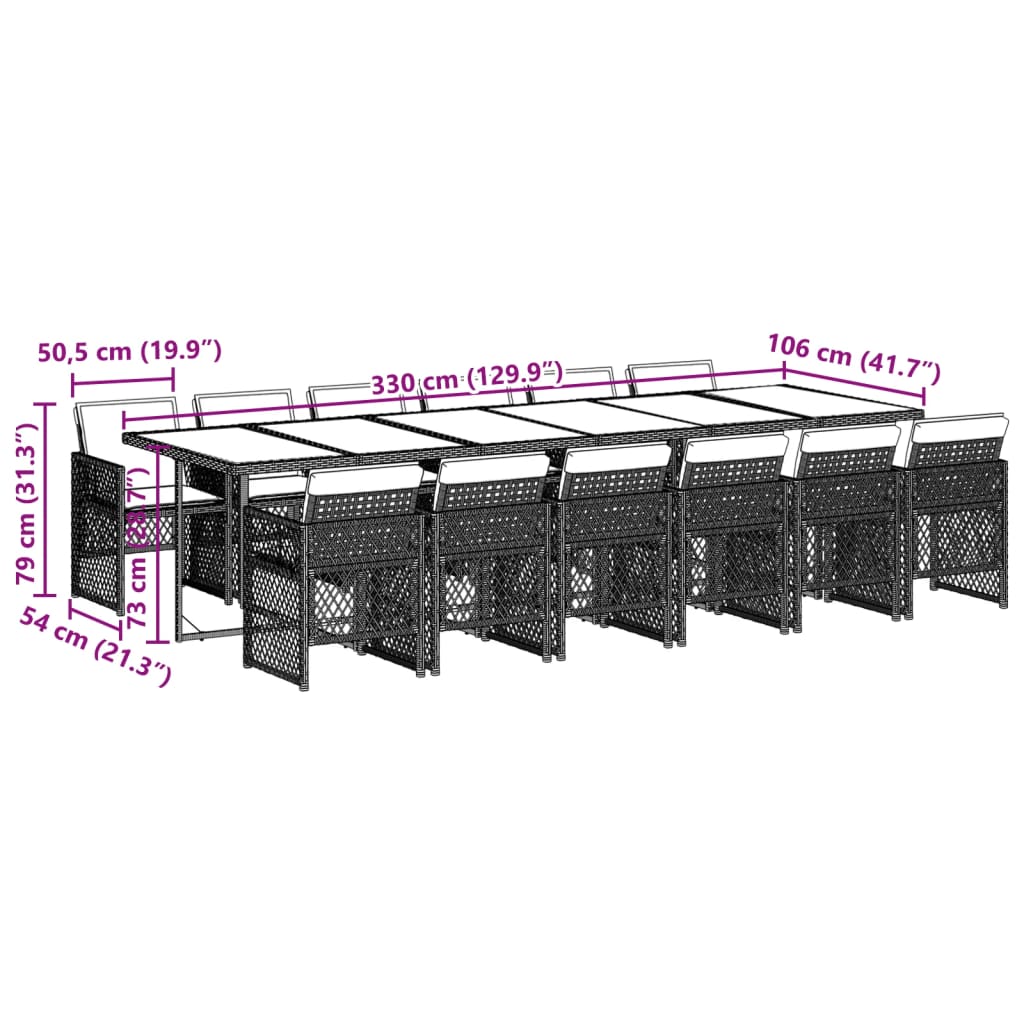 9-delige Tuinset met kussens poly rattan lichtgrijs