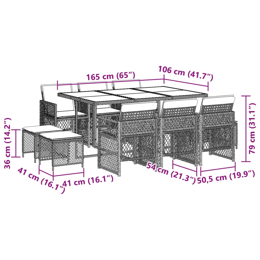 17-delige Tuinset met kussens poly rattan lichtgrijs