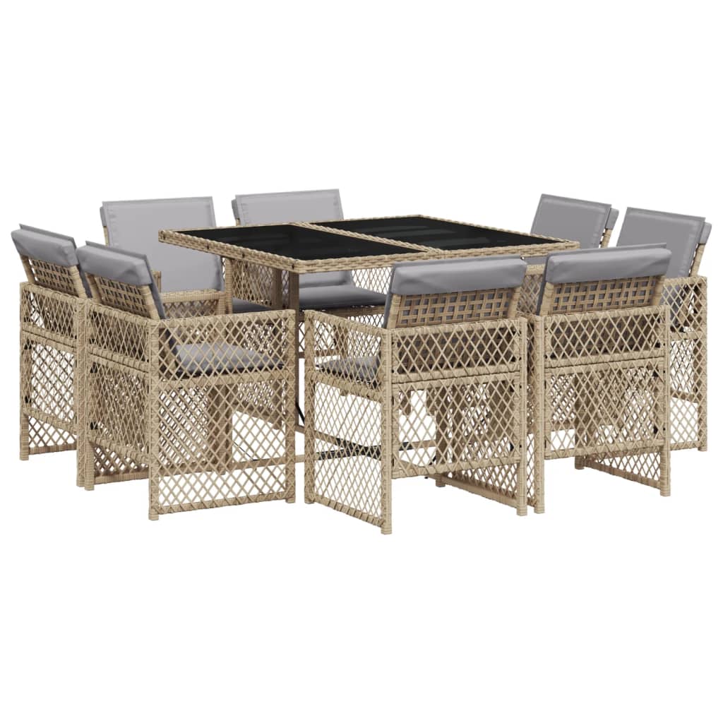 13-delige Tuinset met kussens poly rattan gemengd beige