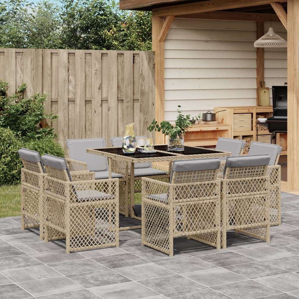 13-delige Tuinset met kussens poly rattan gemengd beige