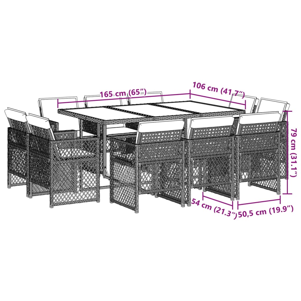 9-delige Tuinset met kussens poly rattan lichtgrijs