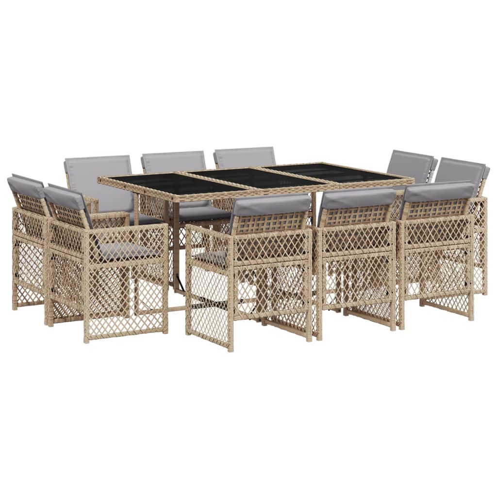 13-delige Tuinset met kussens poly rattan gemengd beige