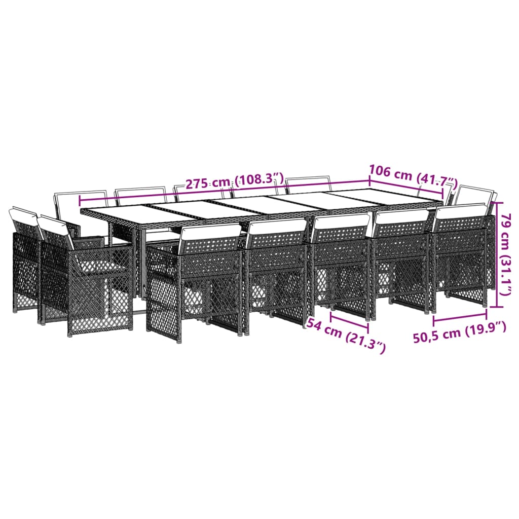 13-delige Tuinset met kussens poly rattan gemengd beige