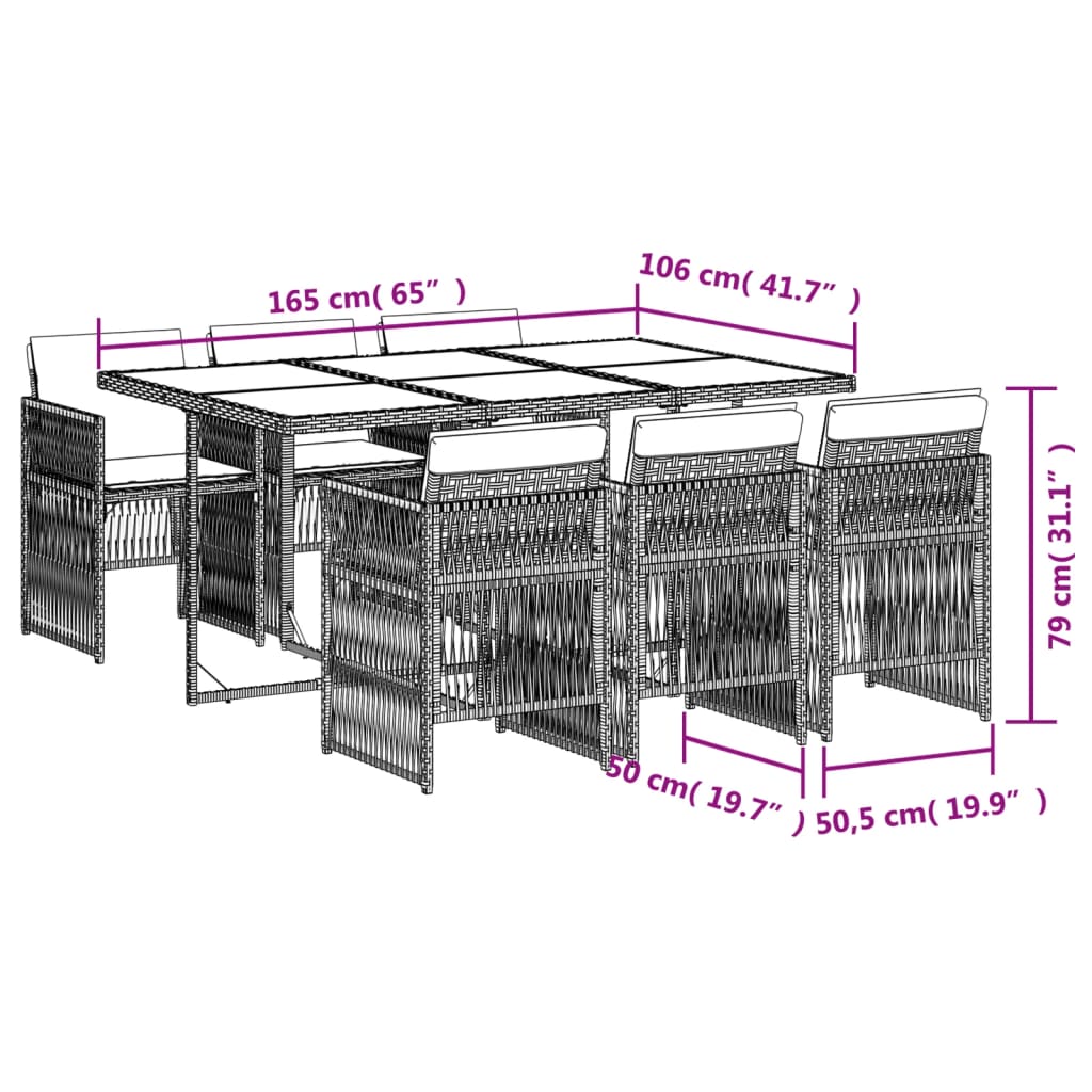 13-delige Tuinset met kussens poly rattan zwart