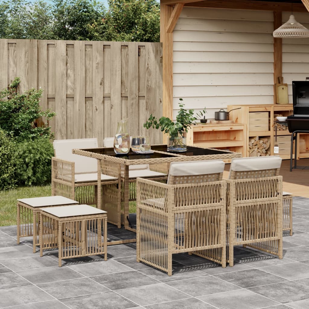 13-delige Tuinset met kussens poly rattan beige