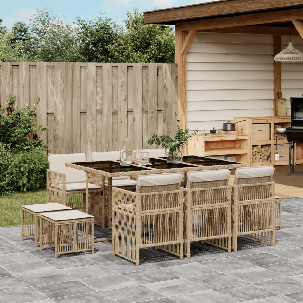 13-delige Tuinset met kussens poly rattan beige