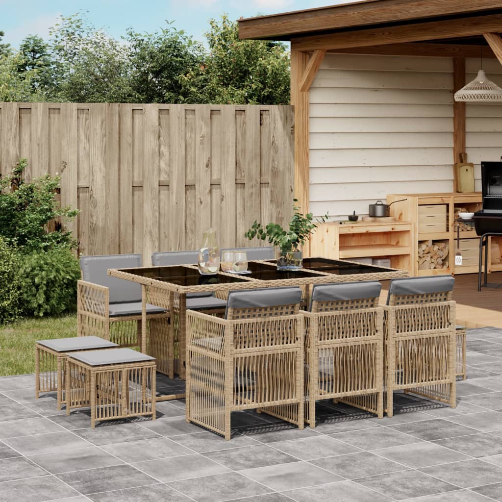 13-delige Tuinset met kussens poly rattan beige