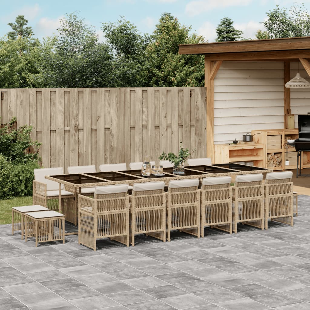 13-delige Tuinset met kussens poly rattan beige