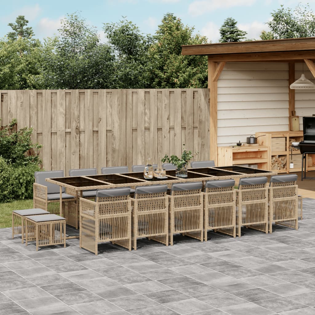 13-delige Tuinset met kussens poly rattan beige