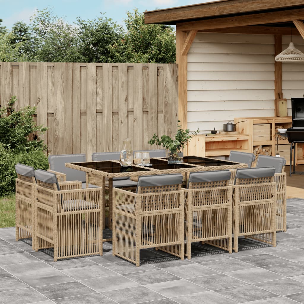 15-delige Tuinset met kussens poly rattan gemengd beige