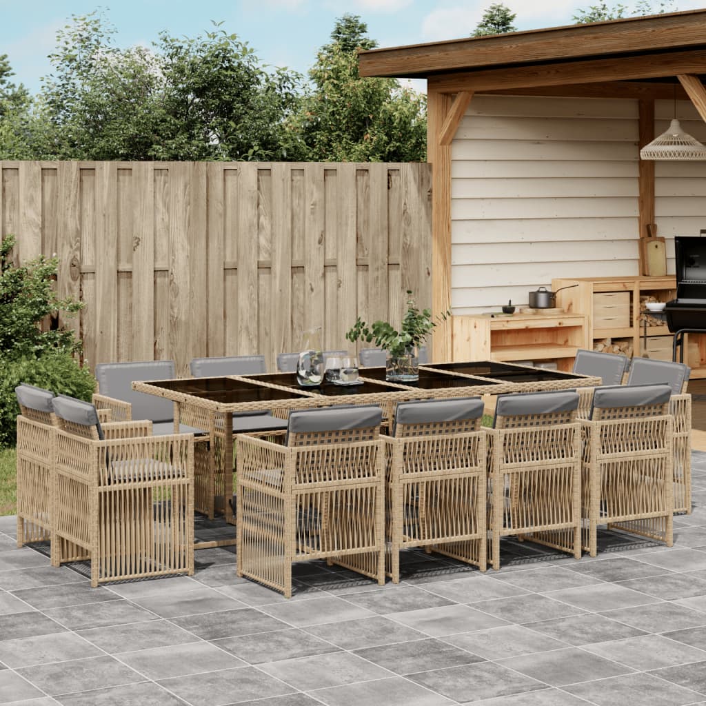 15-delige Tuinset met kussens poly rattan gemengd beige