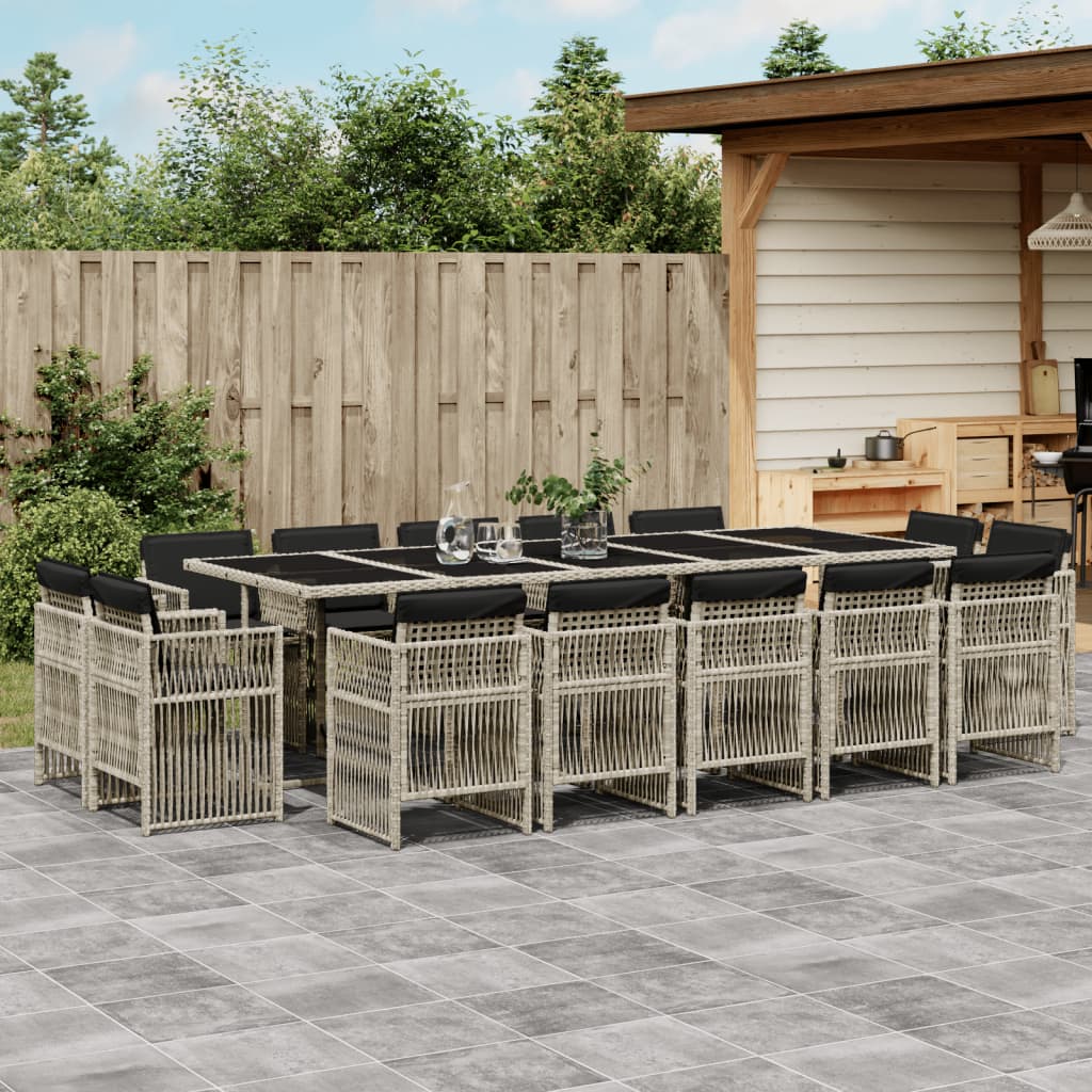 15-delige Tuinset met kussens poly rattan gemengd beige