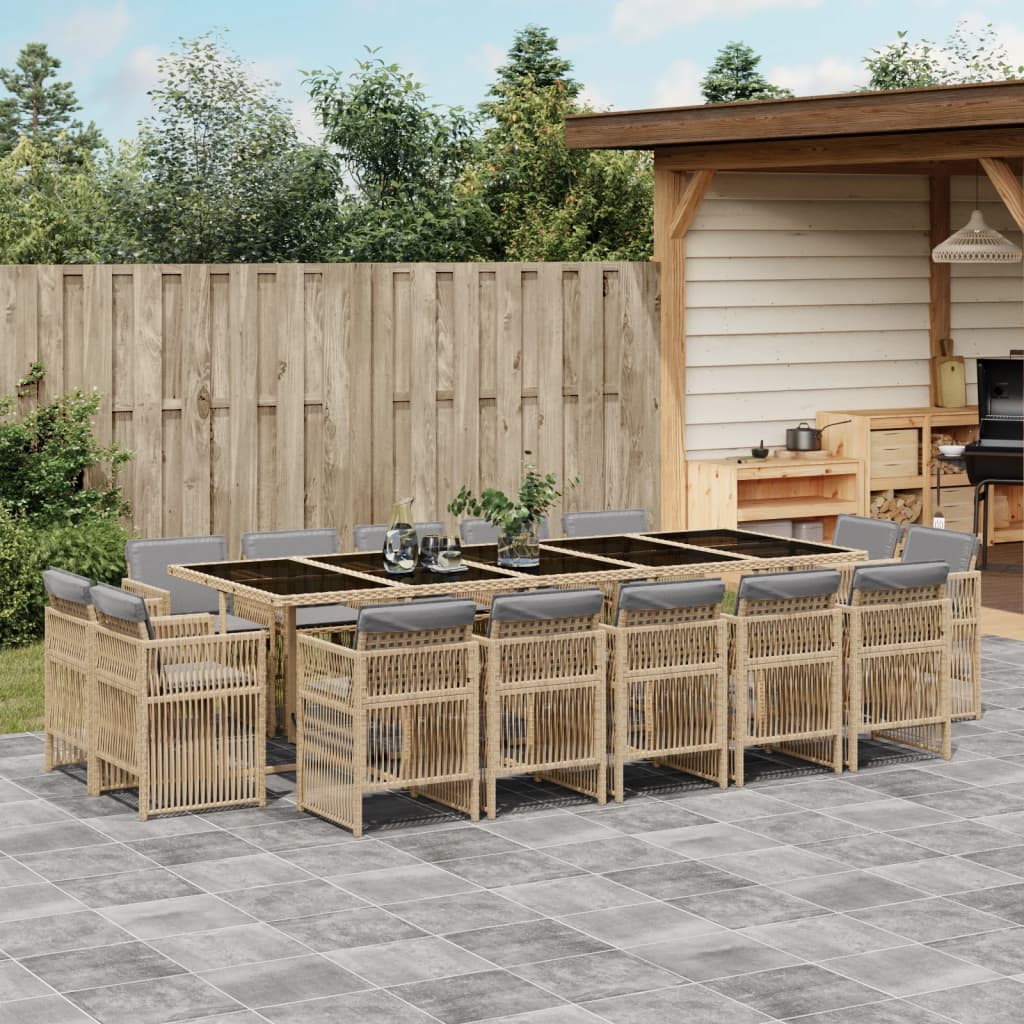 15-delige Tuinset met kussens poly rattan gemengd beige