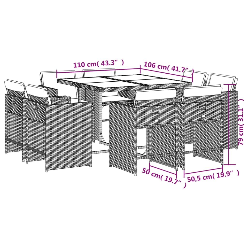 13-delige Tuinset met kussens poly rattan lichtgrijs