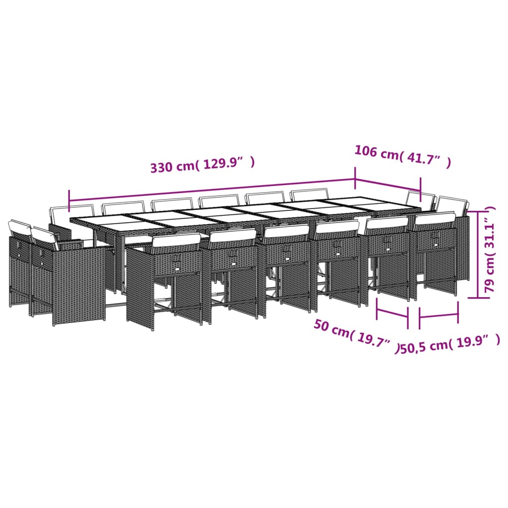 13-delige Tuinset met kussens poly rattan lichtgrijs